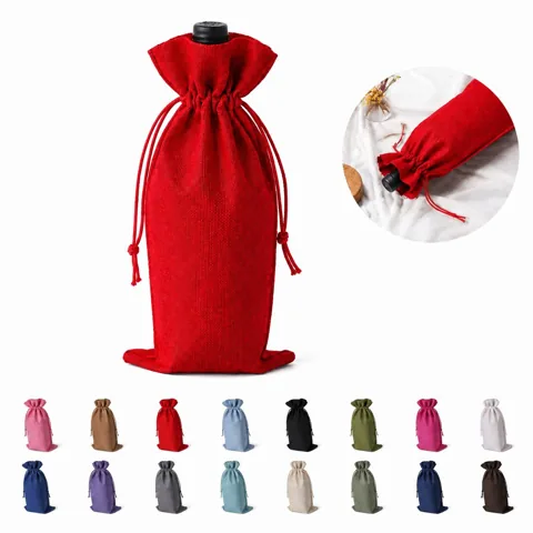 Drawstring Jute Wine Bottle Carrier Eco Friendly Tote 2