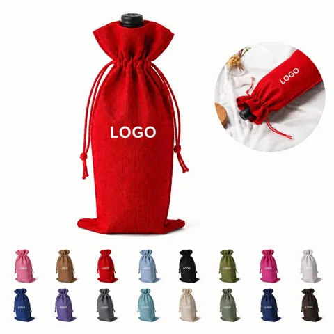 Drawstring Jute Wine Bottle Carrier Eco Friendly Tote