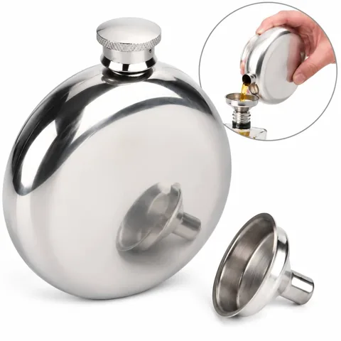 5 oz Stainless Steel Round Flask with Built-in Funnel 2