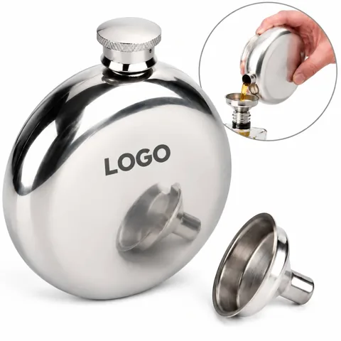 5 oz Stainless Steel Round Flask with Built-in Funnel 1