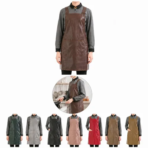 Water-Resistant Faux Leather Waist Apron with Pockets 2