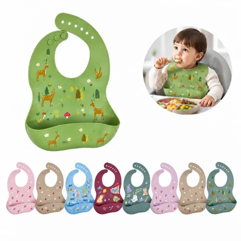 Food-Grade Adjustable Silicone Baby Bib with Catch Pocket 2