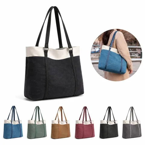 Durable Canvas Commuter Tote with Padded Laptop Compartments 2