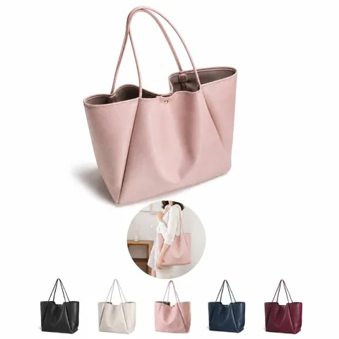 Large PU Tote Bag with Zipper and Pockets for Daily Use 2